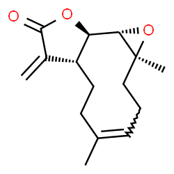 ChemSpider 2D Image | (1aS,4Z,7aR,10aR,10bS)-1a,5-Dimethyl-8-methylene-2,3,6,7,7a,8,10a,10b-octahydrooxireno[9,10]cyclodeca[1,2-b]furan-9(1aH)-one | C15H20O3