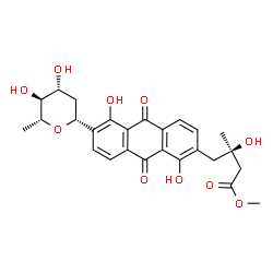 ChemSpider 2D Image | (1R)-1,5-Anhydro-2,6-dideoxy-1-{1,5-dihydroxy-6-[(2R)-2-hydroxy-4-methoxy-2-methyl-4-oxobutyl]-9,10-dioxo-9,10-dihydro-2-anthracenyl}-D-arabino-hexitol | C26H28O10
