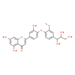 ChemSpider 2D Image | 5,7-Dihydroxy-2-{3-hydroxy-4-[2-methoxy-4-(1,2,3-trihydroxypropyl)phenoxy]phenyl}-4H-chromen-4-one | C25H22O10