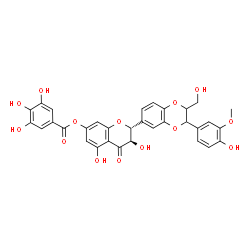 ChemSpider 2D Image | (2R,3R)-3,5-Dihydroxy-2-[3-(4-hydroxy-3-methoxyphenyl)-2-(hydroxymethyl)-2,3-dihydro-1,4-benzodioxin-6-yl]-4-oxo-3,4-dihydro-2H-chromen-7-yl 3,4,5-trihydroxybenzoate | C32H26O14