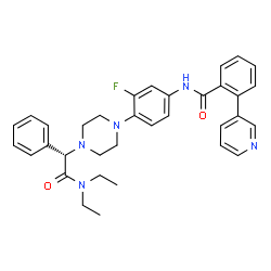 ChemSpider 2D Image | N-(4-{4-[(1S)-2-(Diethylamino)-2-oxo-1-phenylethyl]-1-piperazinyl}-3-fluorophenyl)-2-(3-pyridinyl)benzamide | C34H36FN5O2