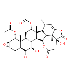 ChemSpider 2D Image | (1S,5S,5aS,5bR,6R,6aS,6bR,7R,8aS,9aS,10aS,11R,11aR,11bS,13S,13aR,13bS)-5,7-Dihydroxy-1,5,5a,11a,13a-pentamethyl-4,8-dioxo-4,5,5a,5b,6,6a,6b,7,8,8a,9,9a,10a,11,11a,11b,12,13,13a,13b-icosahydro-1H-oxire
no[6',7']naphtho[1',2':7,8]fluoreno[2,1-b]furan-6,11,13-triyl triacetate | C34H44O12