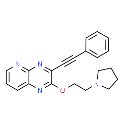ChemSpider 2D Image | 3-(Phenylethynyl)-2-[2-(1-pyrrolidinyl)ethoxy]pyrido[2,3-b]pyrazine | C21H20N4O
