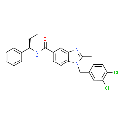 ChemSpider 2D Image | 1-(3,4-Dichlorobenzyl)-2-methyl-N-[(1R)-1-phenylpropyl]-1H-benzimidazole-5-carboxamide | C25H23Cl2N3O
