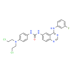 ChemSpider 2D Image | 1-{4-[Bis(2-chloroethyl)amino]phenyl}-3-{4-[(3-fluorophenyl)amino]-6-quinazolinyl}urea | C25H23Cl2FN6O