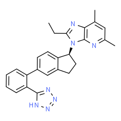ChemSpider 2D Image | 2-Ethyl-5,7-dimethyl-3-{(1S)-5-[2-(1H-tetrazol-5-yl)phenyl]-2,3-dihydro-1H-inden-1-yl}-3H-imidazo[4,5-b]pyridine | C26H25N7