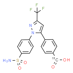 ChemSpider 2D Image | 4-[1-(4-Sulfamoylphenyl)-3-(trifluoromethyl)-1H-pyrazol-5-yl](carboxy-~11~C)benzoic acid | C1611CH12F3N3O4S