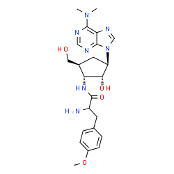 ChemSpider 2D Image | N-[(1R,2R,3R,5S)-3-[6-(Dimethylamino)-9H-purin-9-yl]-2-hydroxy-5-(hydroxymethyl)cyclopentyl]-O-methyltyrosinamide | C23H31N7O4