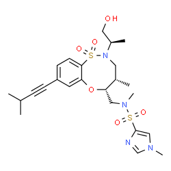 ChemSpider 2D Image | N-[[(4S,5R)-2-[(2R)-1-hydroxypropan-2-yl]-4-methyl-8-(3-methylbut-1-ynyl)-1,1-dioxo-4,5-dihydro-3H-6,1$l^{6},2-benzoxathiazocin-5-yl]methyl]-N,1-dimethyl-4-imidazolesulfonamide | C24H34N4O6S2
