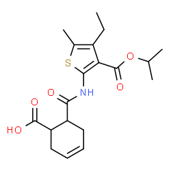 ChemSpider 2D Image | 6-{[4-Ethyl-3-(isopropoxycarbonyl)-5-methyl-2-thienyl]carbamoyl}-3-cyclohexene-1-carboxylic acid | C19H25NO5S