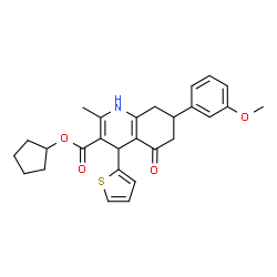 ChemSpider 2D Image | Cyclopentyl 7-(3-methoxyphenyl)-2-methyl-5-oxo-4-(2-thienyl)-1,4,5,6,7,8-hexahydro-3-quinolinecarboxylate | C27H29NO4S