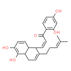 ChemSpider 2D Image | (2Z)-1-(2,4-Dihydroxyphenyl)-3-{6-[(2E)-3,7-dimethyl-2,6-octadien-1-yl]-4,5-dihydroxy-2,4-cyclohexadien-1-yl}-2-propen-1-one | C25H30O5