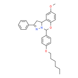 ChemSpider 2D Image | 5-[4-(Hexyloxy)phenyl]-9-methoxy-2-phenyl-1,10b-dihydropyrazolo[1,5-c][1,3]benzoxazine | C29H32N2O3