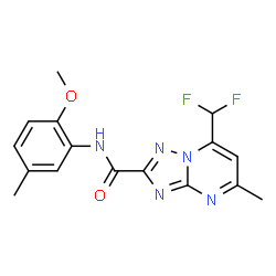 ChemSpider 2D Image | 7-(Difluoromethyl)-N-(2-methoxy-5-methylphenyl)-5-methyl[1,2,4]triazolo[1,5-a]pyrimidine-2-carboxamide | C16H15F2N5O2