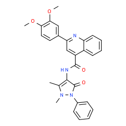 ChemSpider 2D Image | 2-(3,4-Dimethoxyphenyl)-N-(1,5-dimethyl-3-oxo-2-phenyl-2,3-dihydro-1H-pyrazol-4-yl)-4-quinolinecarboxamide | C29H26N4O4