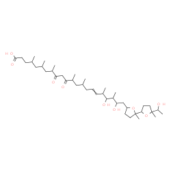 ChemSpider 2D Image | 19,21-Dihydroxy-22-[5'-(1-hydroxyethyl)-2,5'-dimethyloctahydro-2,2'-bifuran-5-yl]-4,6,8,12,14,18,20-heptamethyl-9,11-dioxo-16-docosenoic acid | C41H72O9