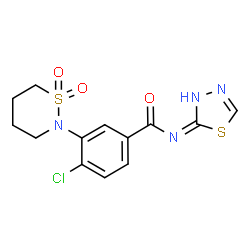 ChemSpider 2D Image | 4-Chloro-3-(1,1-dioxido-1,2-thiazinan-2-yl)-N-(1,3,4-thiadiazol-2-yl)benzamide | C13H13ClN4O3S2