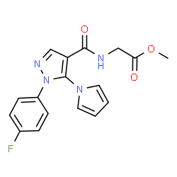 ChemSpider 2D Image | Methyl N-{[1-(4-fluorophenyl)-5-(1H-pyrrol-1-yl)-1H-pyrazol-4-yl]carbonyl}glycinate | C17H15FN4O3