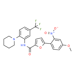 ChemSpider 2D Image | 5-(4-Methoxy-2-nitrophenyl)-N-[2-(1-piperidinyl)-5-(trifluoromethyl)phenyl]-2-furamide | C24H22F3N3O5