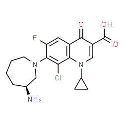 ChemSpider 2D Image | 7-[(3S)-3-Amino-1-azepanyl]-8-chloro-1-cyclopropyl-6-fluoro-4-oxo-1,4-dihydro-3-quinolinecarboxylic acid | C19H21ClFN3O3