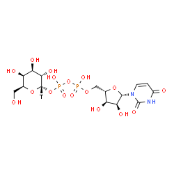 ChemSpider 2D Image | [(2S,3R,4S,5S)-5-(2,4-Dioxo-3,4-dihydro-1(2H)-pyrimidinyl)-3,4-dihydroxytetrahydro-2-furanyl]methyl (2R,3S,4R,5S,6S)-3,4,5-trihydroxy-6-(hydroxymethyl)(2-~3~H)tetrahydro-2H-pyran-2-yl dihydrogen dipho
sphate | C15H23TN2O17P2