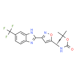ChemSpider 2D Image | (R)-tert-Butyl (1-(3-(6-(trifluoromethyl)-1H-benzo[d]imidazol-2-yl)isoxazol-5-yl)ethyl)carbamate | C18H19F3N4O3