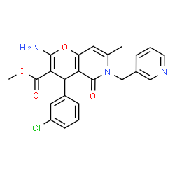 ChemSpider 2D Image | Methyl 2-amino-4-(3-chlorophenyl)-7-methyl-5-oxo-6-(3-pyridinylmethyl)-5,6-dihydro-4H-pyrano[3,2-c]pyridine-3-carboxylate | C23H20ClN3O4