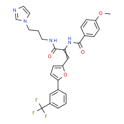 ChemSpider 2D Image | N-(3-{[3-(1H-Imidazol-1-yl)propyl]amino}-3-oxo-1-{5-[3-(trifluoromethyl)phenyl]-2-furyl}-1-propen-2-yl)-4-methoxybenzamide | C28H25F3N4O4
