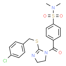 ChemSpider 2D Image | 4-({2-[(4-Chlorobenzyl)sulfanyl]-4,5-dihydro-1H-imidazol-1-yl}carbonyl)-N,N-dimethylbenzenesulfonamide | C19H20ClN3O3S2