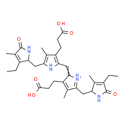 ChemSpider 2D Image | 3-[2-[[3-(2-carboxyethyl)-5-[(4-ethyl-3-methyl-5-oxo-1,2-dihydropyrrol-2-yl)methyl]-4-methyl-pyrrol-1-ium-2-ylidene]methyl]-5-[(3-ethyl-4-methyl-5-oxo-1,2-dihydropyrrol-2-yl)methyl]-4-methyl-1H-pyrrol-3-yl]propanoic acid | C33H43N4O6