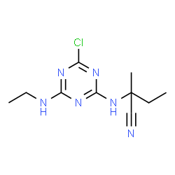 ChemSpider 2D Image | 2-[[4-Chloro-6-(ethylamino)-1,3,5-triazin-2-yl]amino]-2-methylbutanenitrile | C10H15ClN6
