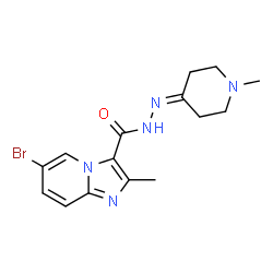 ChemSpider 2D Image | 6-Bromo-2-methyl-N'-(1-methyl-4-piperidinylidene)imidazo[1,2-a]pyridine-3-carbohydrazide | C15H18BrN5O