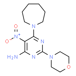 ChemSpider 2D Image | 6-(1-Azepanyl)-2-(4-morpholinyl)-5-nitro-4-pyrimidinamine | C14H22N6O3