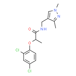 ChemSpider 2D Image | 2-(2,4-Dichlorophenoxy)-N-[(1,3-dimethyl-1H-pyrazol-4-yl)methyl]propanamide | C15H17Cl2N3O2