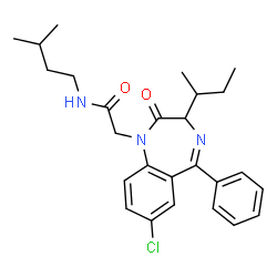 ChemSpider 2D Image | 2-(3-sec-Butyl-7-chloro-2-oxo-5-phenyl-2,3-dihydro-1H-1,4-benzodiazepin-1-yl)-N-(3-methylbutyl)acetamide | C26H32ClN3O2