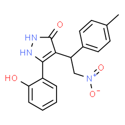 ChemSpider 2D Image | 5-(2-Hydroxyphenyl)-4-[1-(4-methylphenyl)-2-nitroethyl]-1,2-dihydro-3H-pyrazol-3-one | C18H17N3O4