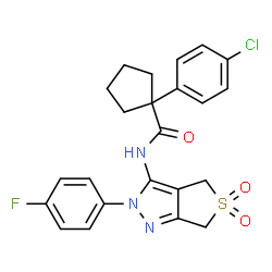ChemSpider 2D Image | 1-(4-Chlorophenyl)-N-[2-(4-fluorophenyl)-5,5-dioxido-2,6-dihydro-4H-thieno[3,4-c]pyrazol-3-yl]cyclopentanecarboxamide | C23H21ClFN3O3S