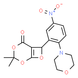 ChemSpider 2D Image | 3,3-Dimethyl-7-[2-(4-morpholinyl)-5-nitrophenyl]-2,4,8-trioxabicyclo[4.2.0]oct-1(6)-en-5-one | C17H18N2O7