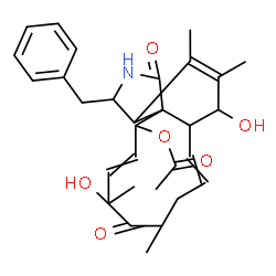 ChemSpider 2D Image | 3-Benzyl-6,12-dihydroxy-4,5,10,12-tetramethyl-1,11-dioxo-2,3,3a,6,6a,9,10,11,12,15-decahydro-1H-cycloundeca[d]isoindol-15-yl acetate | C30H37NO6