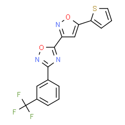 ChemSpider 2D Image | 5-[5-(2-Thienyl)-1,2-oxazol-3-yl]-3-[3-(trifluoromethyl)phenyl]-1,2,4-oxadiazole | C16H8F3N3O2S