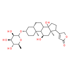 ChemSpider 2D Image | (3beta,5alpha,8xi,9xi,11alpha,17xi)-3-[(6-Deoxy-L-mannopyranosyl)oxy]-11,14-dihydroxycard-20(22)-enolide | C29H44O9