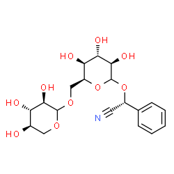 ChemSpider 2D Image | (2R)-Phenyl{[6-O-(D-xylopyranosyl)-L-idopyranosyl]oxy}acetonitrile | C19H25NO10