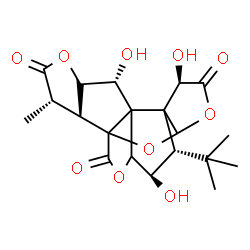ChemSpider 2D Image | (6R,8S,9R,12R,16S,17S)-6,9,12-Trihydroxy-16-methyl-8-(2-methyl-2-propanyl)-2,4,14,19-tetraoxahexacyclo[8.7.2.0~1,11~.0~3,7~.0~7,11~.0~13,17~]nonadecane-5,15,18-trione | C20H24O10