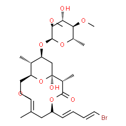 ChemSpider 2D Image | (1S,2S,5S,7E,9S,11S,12R,13S)-5-[(1E,3E)-4-Bromo-1,3-butadien-1-yl]-1-hydroxy-9-methoxy-2,7,12-trimethyl-3-oxo-4,15-dioxabicyclo[9.3.1]pentadec-7-en-13-yl 6-deoxy-2,4-di-O-methyl-alpha-L-mannopyranosid
e | C29H45BrO10