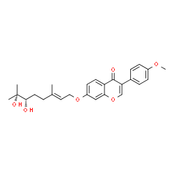 ChemSpider 2D Image | 7-{[(2E,6S)-6,7-Dihydroxy-3,7-dimethyl-2-octen-1-yl]oxy}-3-(4-methoxyphenyl)-4H-chromen-4-one | C26H30O6