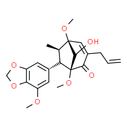 ChemSpider 2D Image | (1S,5S,6R,7R,8S)-3-Allyl-8-hydroxy-1,5-dimethoxy-7-(7-methoxy-1,3-benzodioxol-5-yl)-6-methylbicyclo[3.2.1]oct-3-en-2-one | C22H26O7