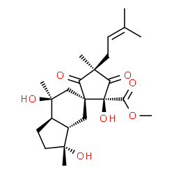 ChemSpider 2D Image | Methyl (1S,2S,3'R,3a'S,4R,7'S,7a'R)-2,3',7'-trihydroxy-3',4,7'-trimethyl-4-(3-methyl-2-buten-1-yl)-3,5-dioxooctahydrospiro[cyclopentane-1,5'-indene]-2-carboxylate | C23H34O7