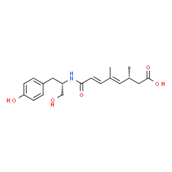 ChemSpider 2D Image | (3R,4E,6E)-8-{[(2S)-1-Hydroxy-3-(4-hydroxyphenyl)-2-propanyl]amino}-3,5-dimethyl-8-oxo-4,6-octadienoic acid | C19H25NO5
