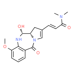 ChemSpider 2D Image | (2E)-3-[(11R,11aS)-11-Hydroxy-9-methoxy-5-oxo-5,10,11,11a-tetrahydro-1H-pyrrolo[2,1-c][1,4]benzodiazepin-2-yl]-N,N-dimethylacrylamide | C18H21N3O4