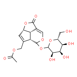 ChemSpider 2D Image | [(2aS,4aS,7bS)-5-(D-Allopyranosyloxy)-1-oxo-2a,4a,5,7b-tetrahydro-1H-2,6-dioxacyclopenta[cd]inden-4-yl]methyl acetate | C18H22O11